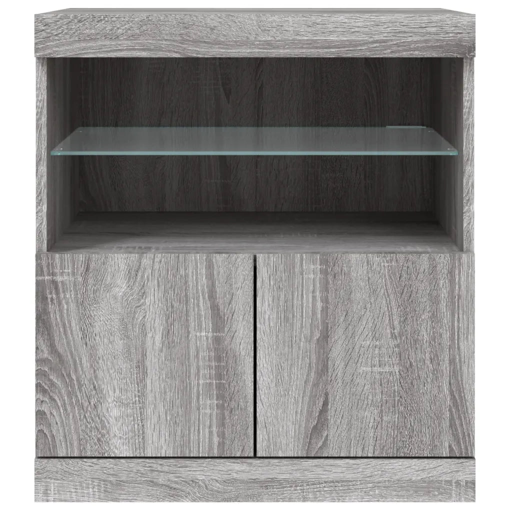 Credenza con Luci LED-Buffet-Armadio da cucina Grigio Sonoma 60x37x67 cm