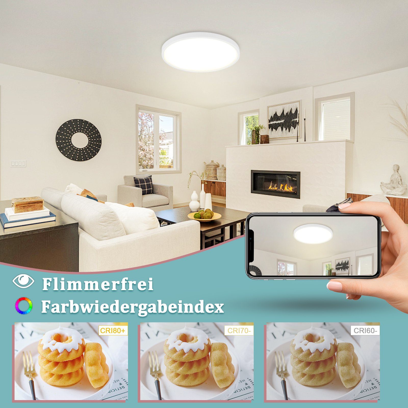 ZMH Lampada da soffitto LED rotonda moderna 24W bianca risparmio energetico per interni