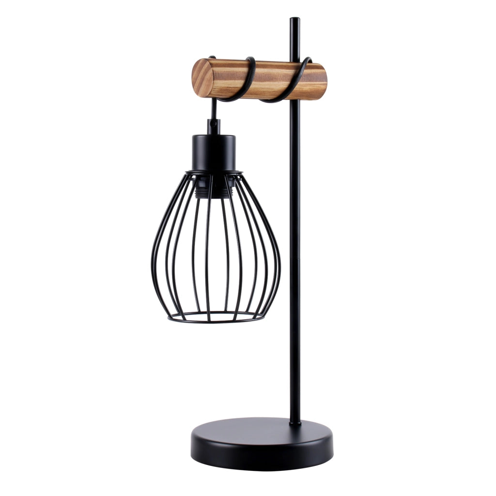 ZMH Lampada da tavolo vintage legno nero industriale metallo E27 senza lampadina per soggiorno ufficio