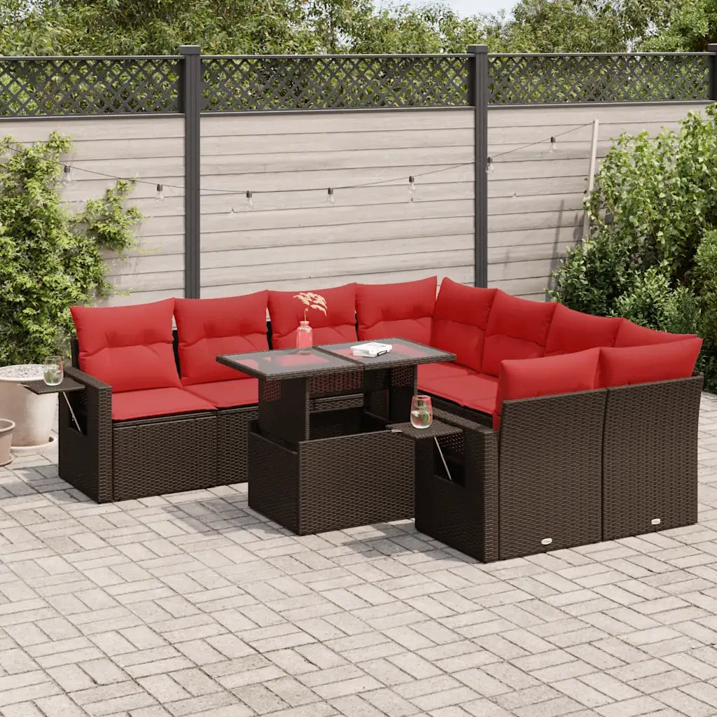 Set Divano da Giardino 9pz con Cuscini Marrone Polyrattan Acacia 3326455