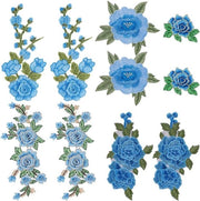 Pannelli di ricamo - Applicazioni fiorite - Blu - Ricamo - Pannelli di riparazione - Fai da te - Adatto per abbigliamento - Motivo di fiori rosa - 10 pezzi - Pannelli di ricamo a maglia - Fiori - Jeans - Camicie - Cappelli