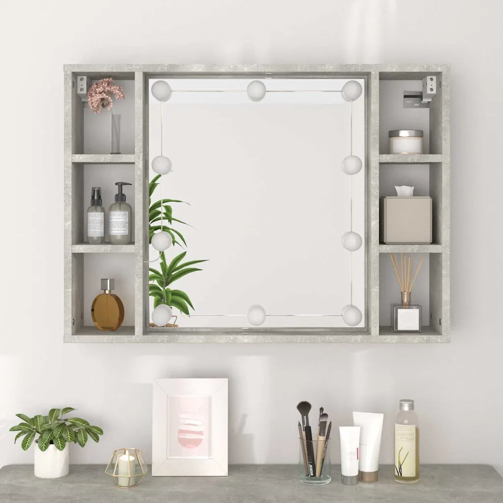 Mobile a Specchio con LED-Armadietto a Specchio Grigio Cemento 76x15x55 cm