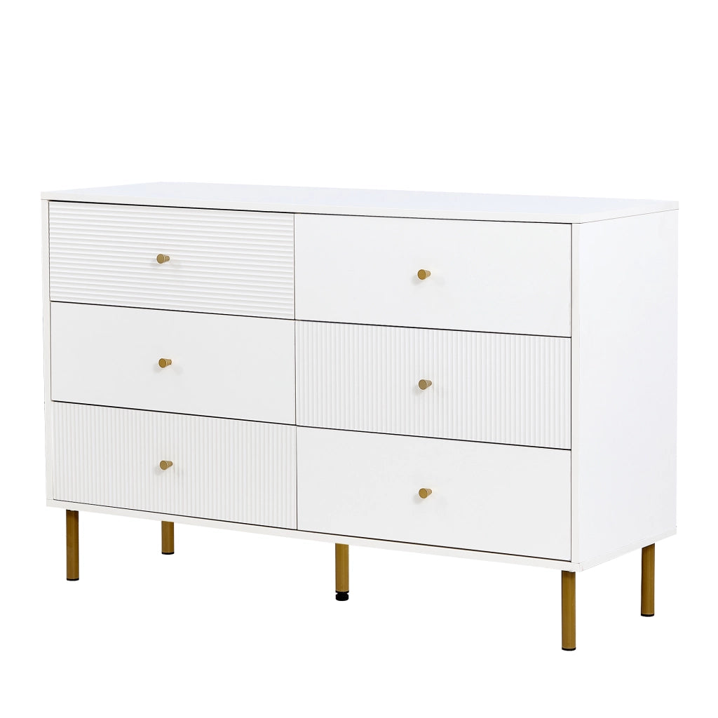 OKWISH Cassettiera Moderna con 6 Cassetti, Maniglie in Lega di Zinco e Gambe in Acciaio, per Camera, MDF, 120 x 40 x 78 cm