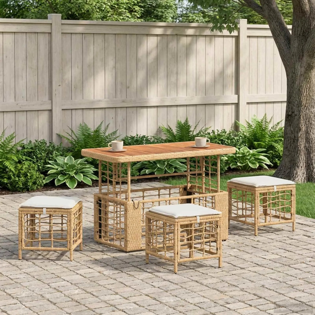 Set da Pranzo per Giardino con cuscino 4 pz | Set Salotto da Giardino Naturale e Bianco