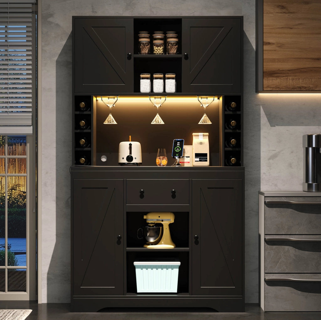 Credenza buffet 105x40x180 cm con LED a colori controllabile da app; ripiani regolabili; MDF nero