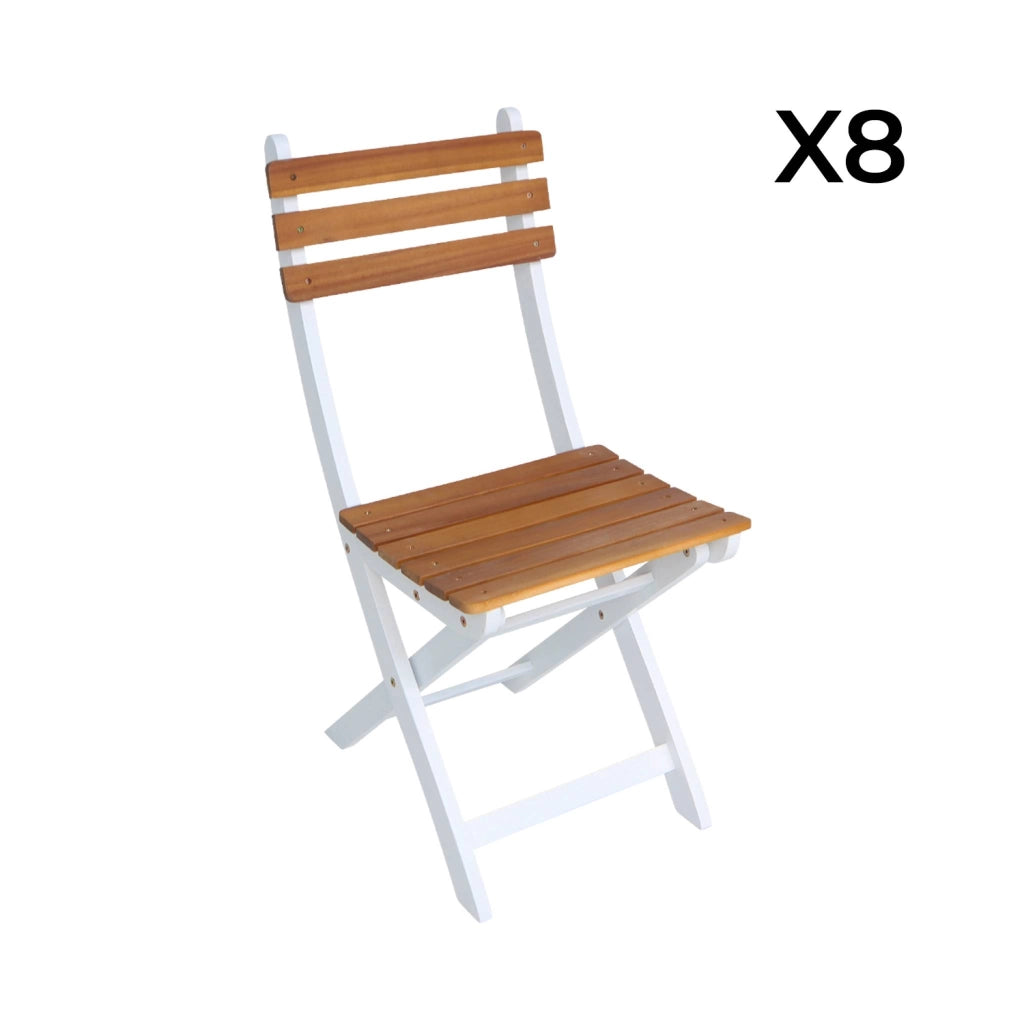 Set tavolo da giardino in acacia con angoli arrotondati con 8 sedie,