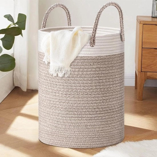 Cestino di Lavorazione con Maniglia in Tessuto a Treccia - Cestino di Stoccaggio da 40 Litri per Bagno, Camera dei Bambini, Sala da Pranzo, Camera da Letto