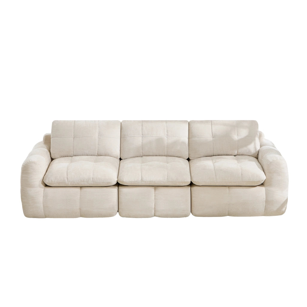 Divano modulare senza telaio in ciniglia beige; 264 x 97 x 68 cm