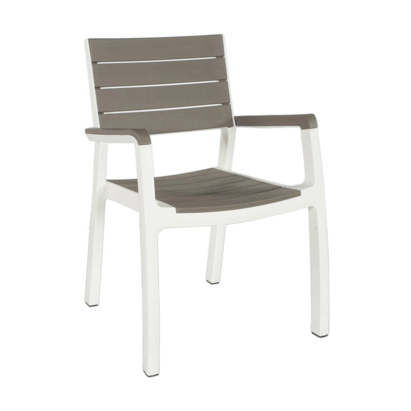 Poltrona da Esterno Harmony in Resina Effetto Legno Colore Bianco Tortora Impilabile e Resistente alle Intemperie Keter