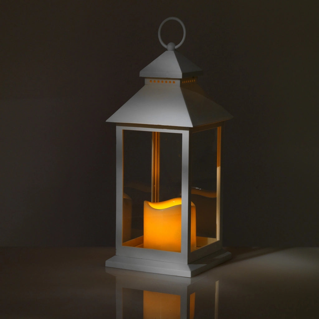 Lampada decorativa in plastica bianca cm. L.13,5 x P.13,5 x H.30,5