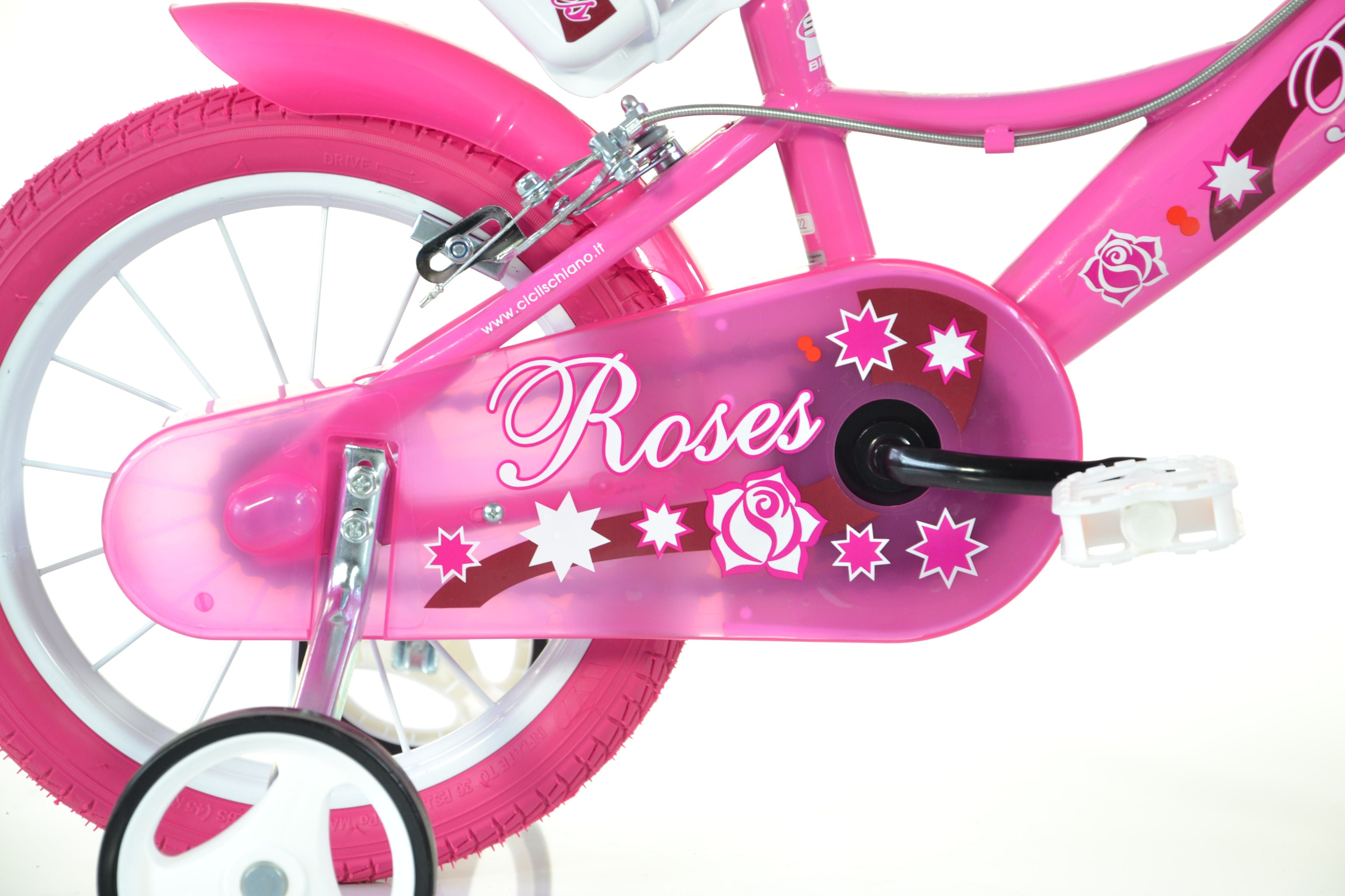 SCH ROSES 14", bicicletta per bambini, adatta ad etÃ  tra i 4 e i 6 anni, per altezza tra 100 e 120 cm, con cestino, c