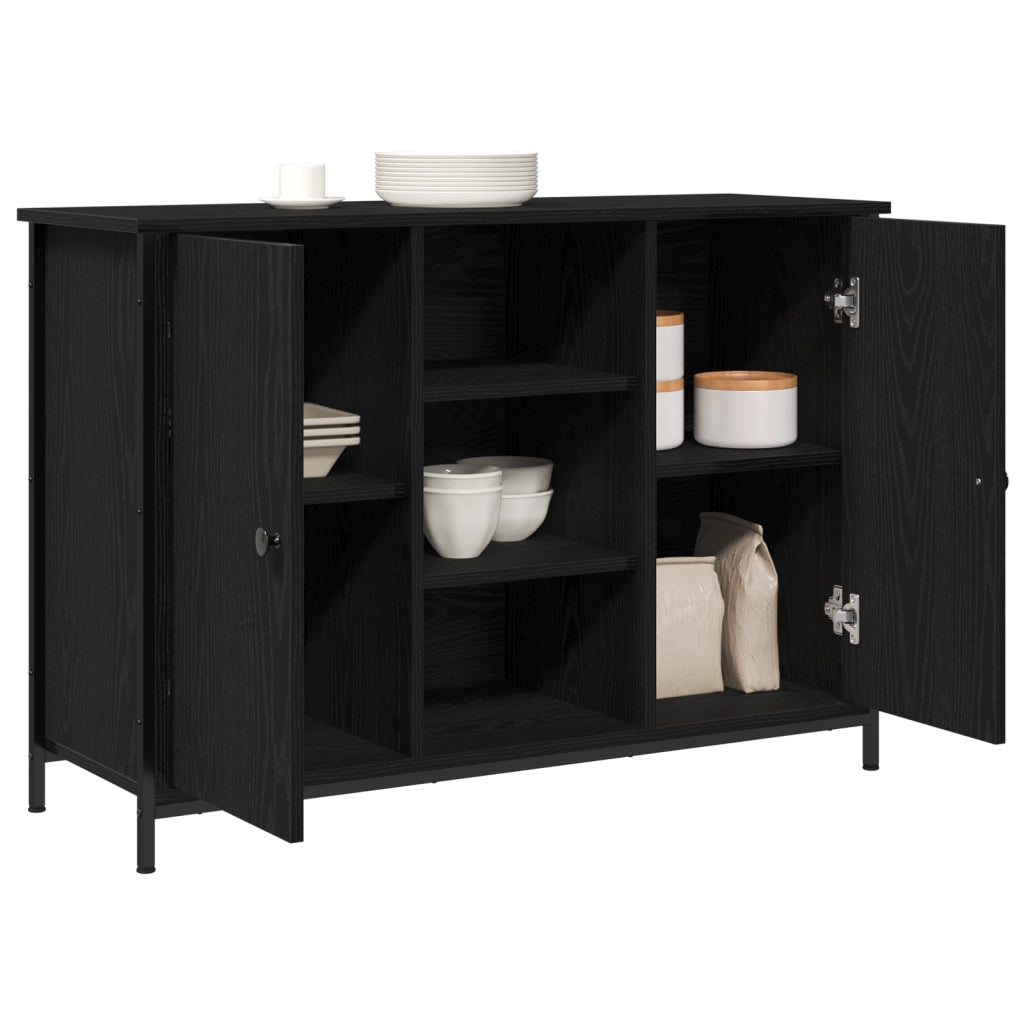Credenza Rovere Nero 100x35x70 cm Legno Ingegnerizzato e Acciaio