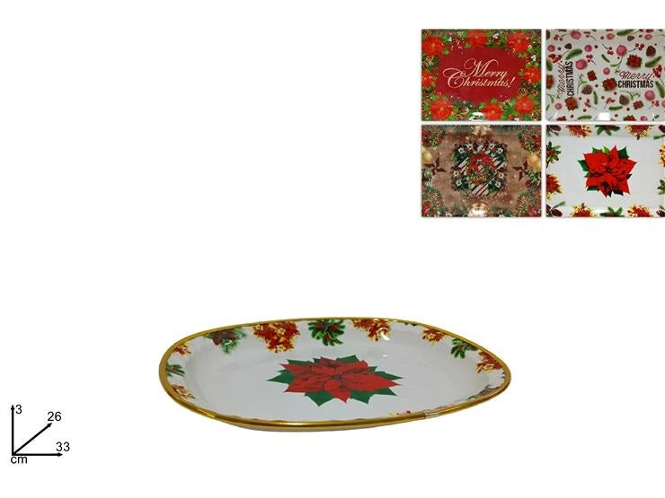 1 Pezzo Vassoio Ovale Natale Natalizio 33 x 26 cm 4 Decori