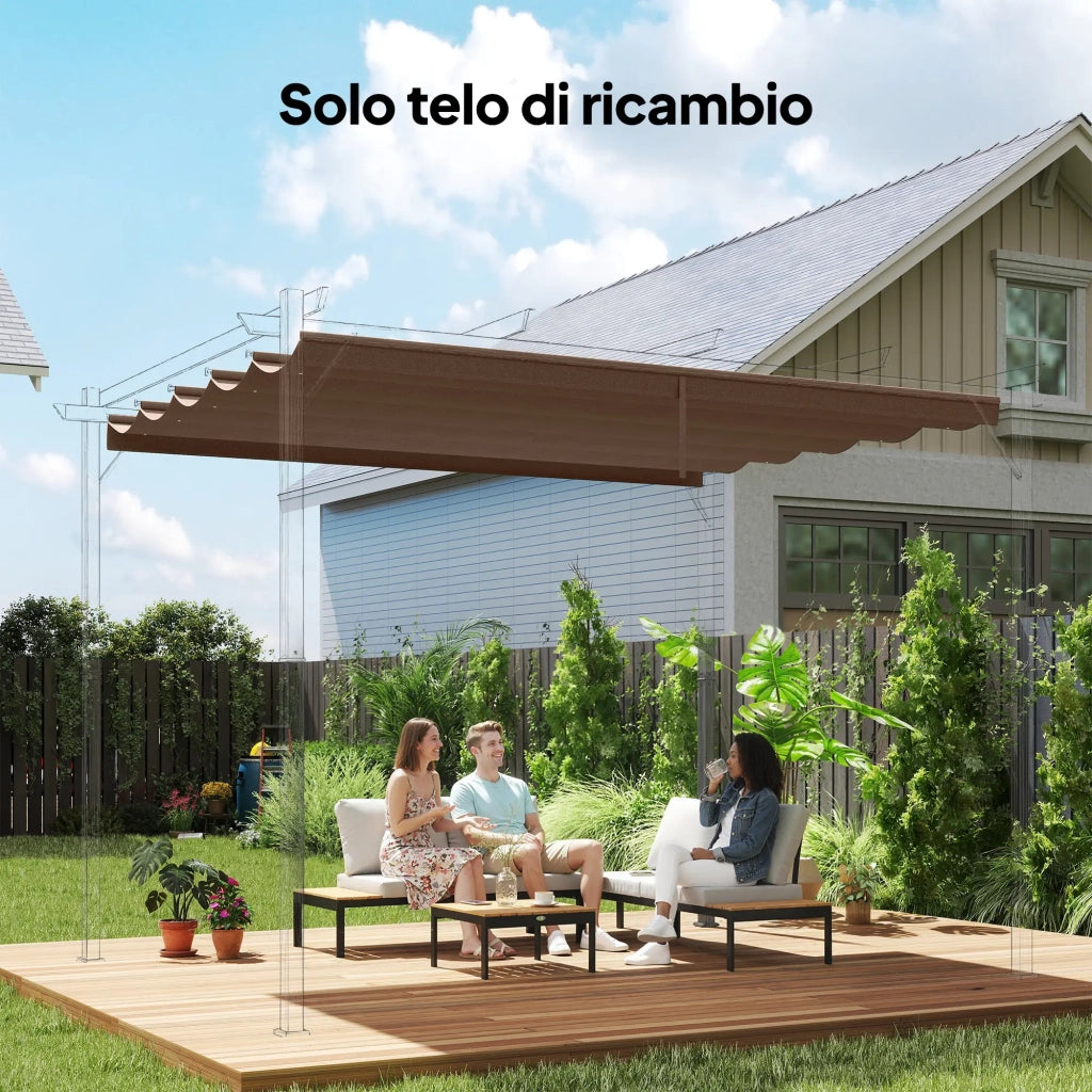 Tetto di Ricambio per Pergola Gazebo da Giardino 300x400 cm in Poliestere Caffè