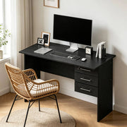 Scrivania da ufficio in legno nero 120x75x60 cm con 3 cassetti e piano resistente
