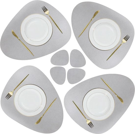 Set di Tavoliere Lavabili da 4 in Pelle Finta Grigia con Suolo Antiscivolo - Tavoliere con Aspetto di Pelle