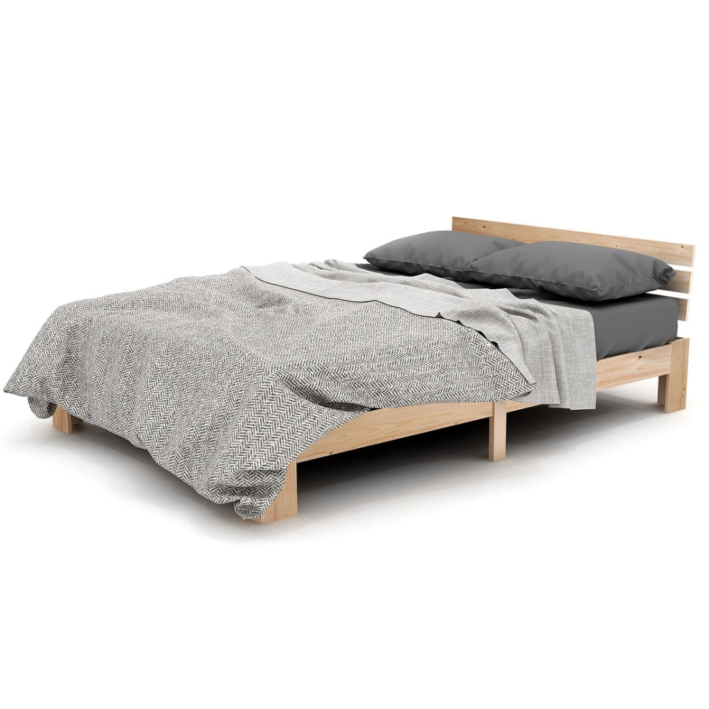 Letto matrimoniale in legno massello 140x200 cm con rete a doghe, colore naturale