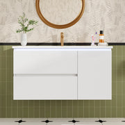 Mobile lavabo sospeso 91,5 cm bianco con LED e lavabo