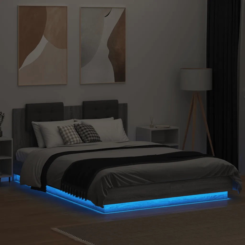 Giroletto con Testiera e LED Grigio Sonoma 120x200 cm 3210022