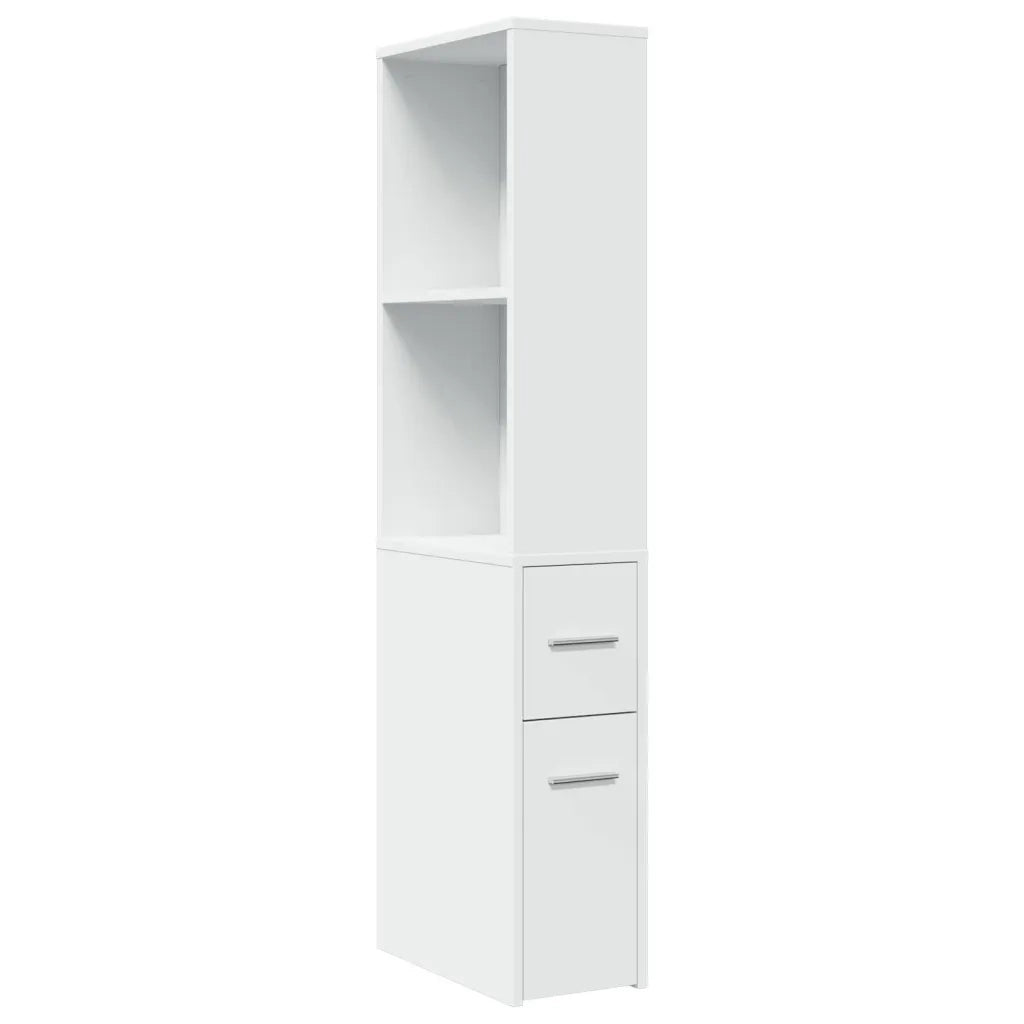 Mobiletto da bagno stretto e pratico con rotelle 22 x 41 x 135 cm design elegante con vano contenitore in legno composito bianco 02_0050664