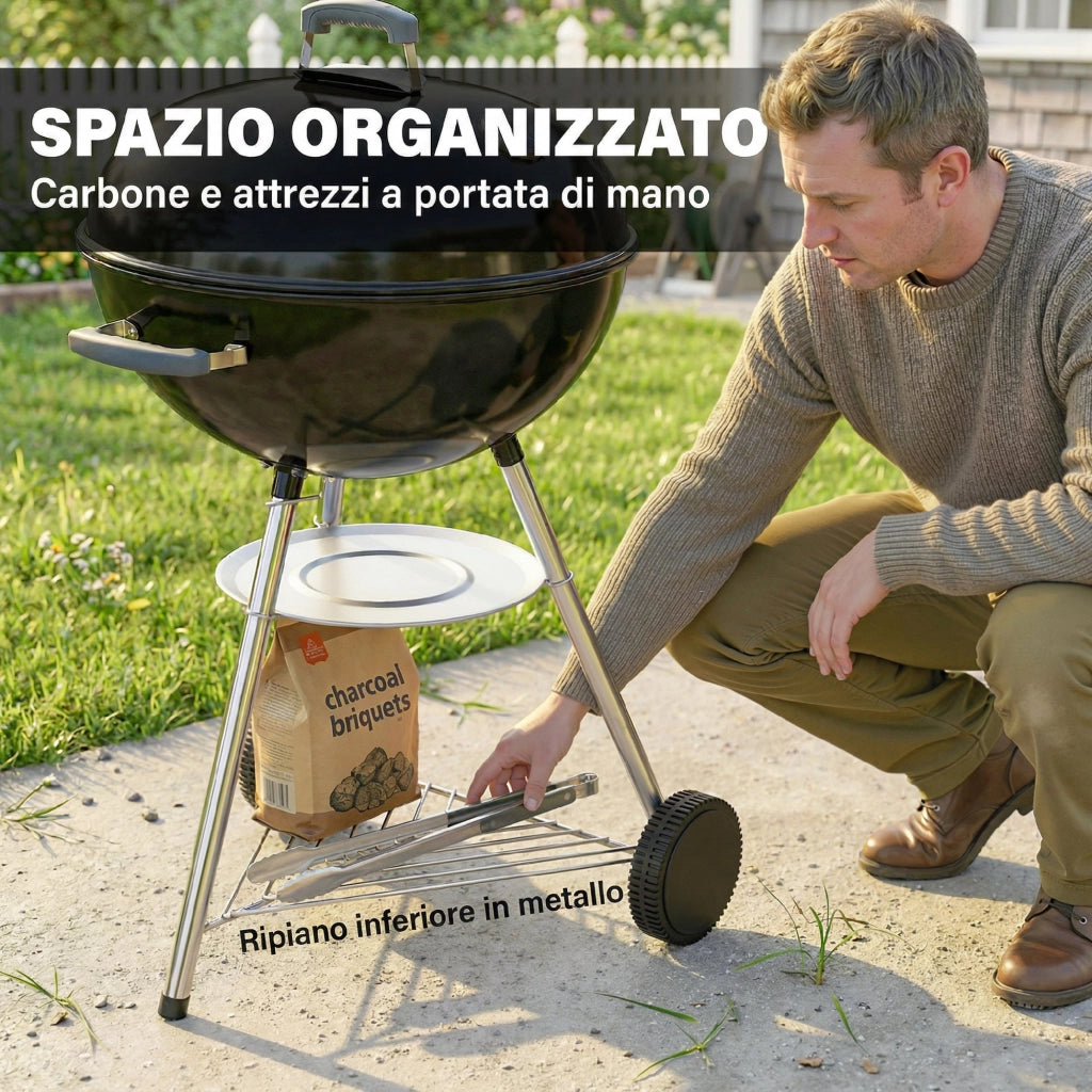 Barbecue a Carbone con Griglia Rotonda ¨C Zephmum ¨C Nero
