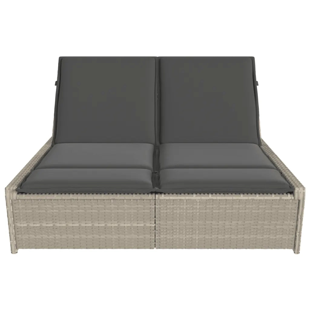 Lettino Prendisole | Sdraio da giardino | Lettino da sole Doppio con Cuscini Grigio Chiaro Polyrattan