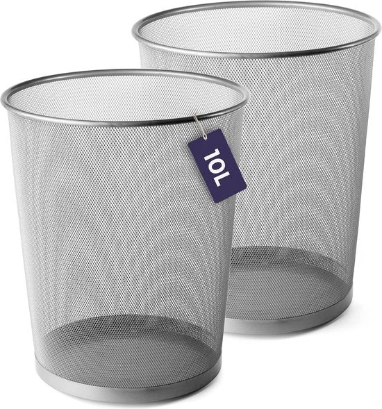 Contenitore per rifiuti in metallo Argento (2 x 10 L - 27 x 24 cm) - Accessori per ufficio Contenitore per ufficio - Contenitore per rifiuti leggero - Ideale per contenitore per rifiuti della cucina, contenitore per carta, contenitore per rifiuti etc.