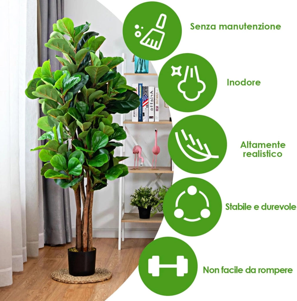 COSTWAY Pianta Finta da Interno da 150 cm, Albero Fico Ficus Artificiale Plastica in Vaso, Pianta Artificiale per Salotto, Camera da Letto e Balcone