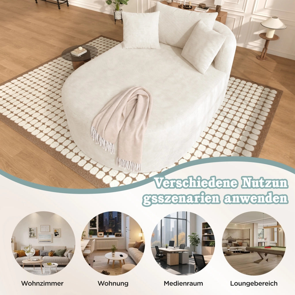 Poltrona relax ovale compatta in corduroy; 170 x 112;5 x 83 cm; beige chiaro