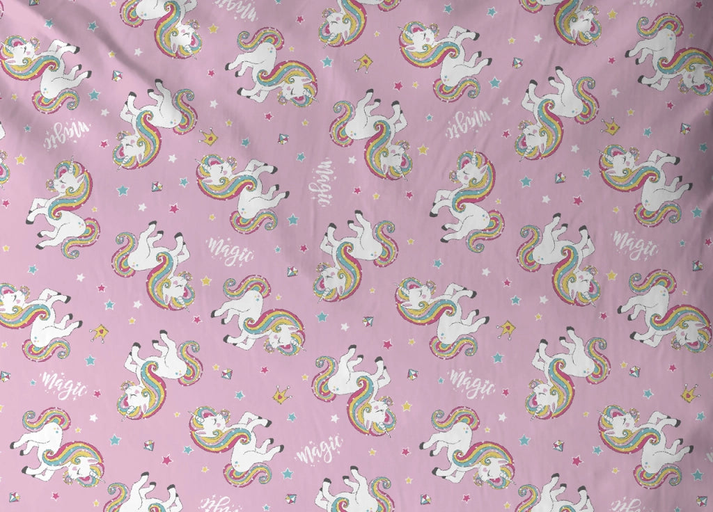 Copritrapunta Sacco Per Trapunta 100% Cotone Disegno Unicorno Rosa - Singolo - Unicorno