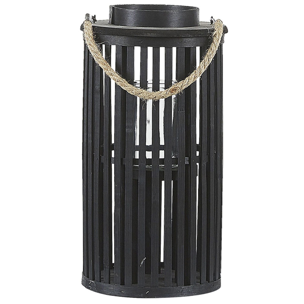 Lanterna in legno di salice Nero 40 cm con portacandele in stile boho naturale