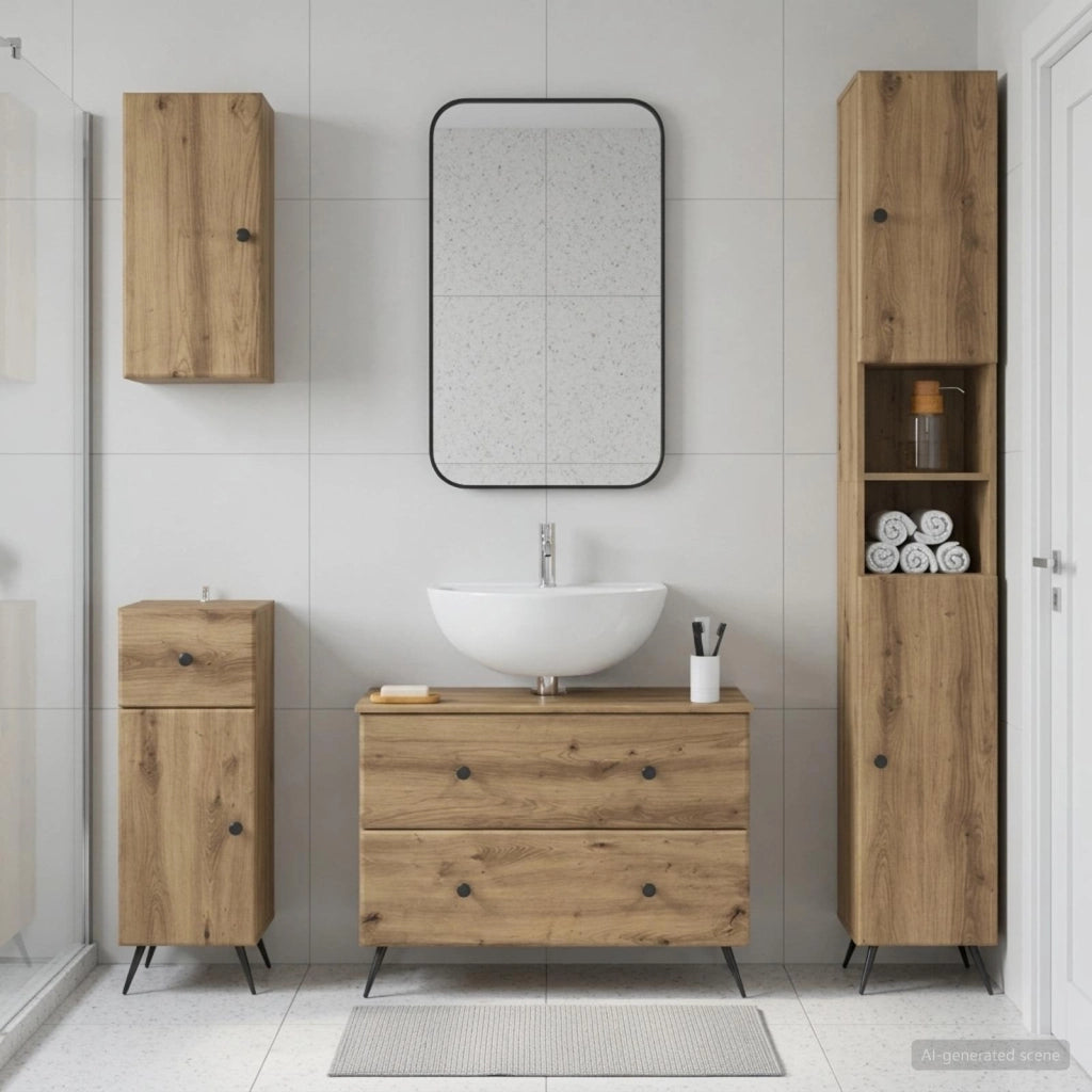 Set di Mobili da Bagno da 4 Pezzi BREDA Rovere Artigianale 3417971