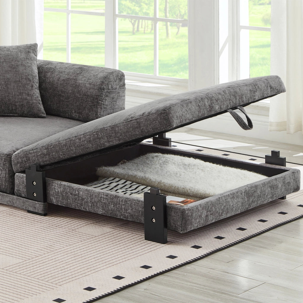 Divano letto pieghevole 2 in 1 con funzione letto porte USB e Type-C tasche laterali e box contenitore in tessuto dark grey