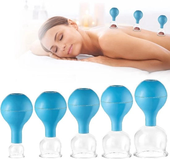 Set di tazze di vetro per terapia di cupping - Set da 5 con forte aspirazione per viso e corpo