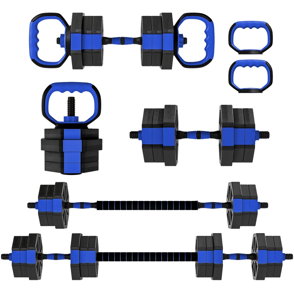 Set di manubri regolabile 6 in 1 20 kg con kettlebell, bilanciere e supporto per push up ¨C zephmum ¨C blu
