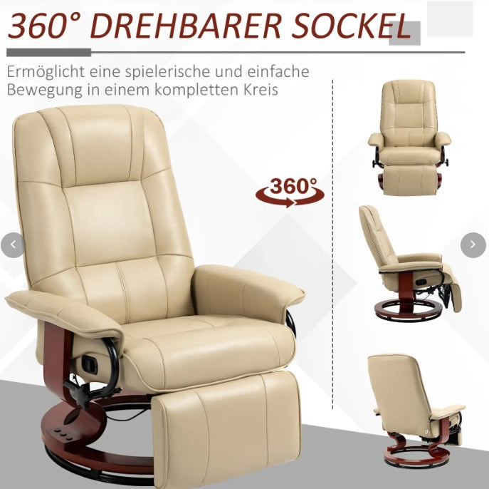 POLTRONA Relax reclinabile 78x87x100 cm girevole in similpelle bianco crema
