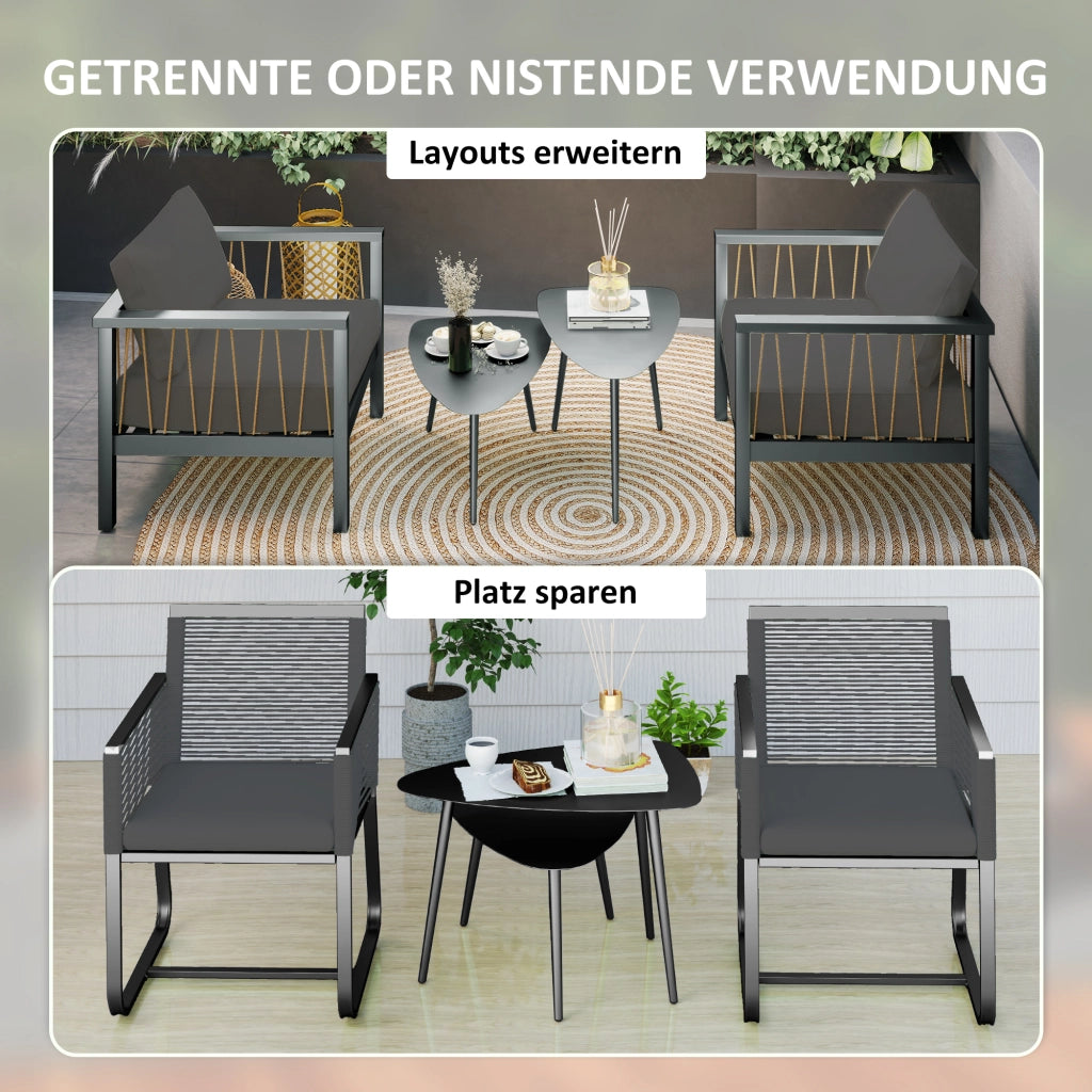 Set di 2 tavolini da caffè; tavolino da balcone in acciaio impermeabile; tavolino laterale con design geometrico; nero