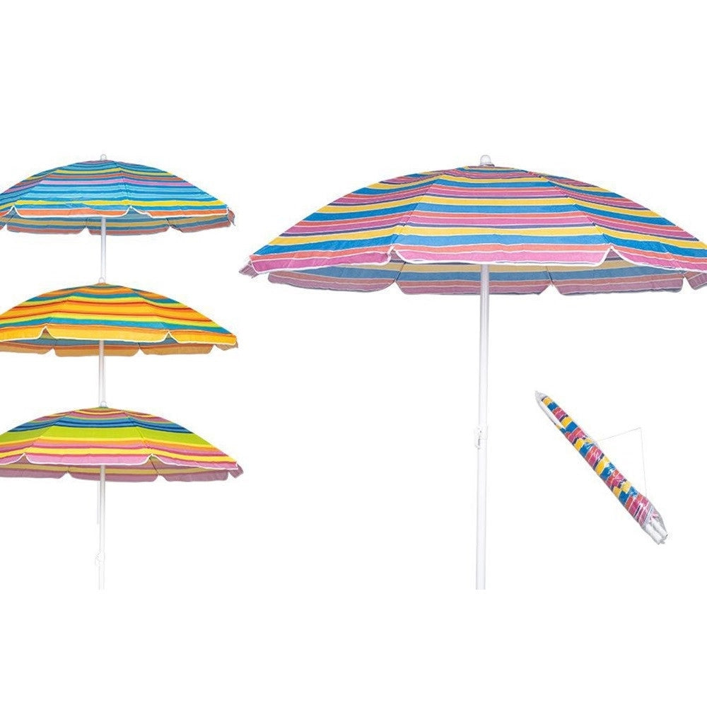 Trade Shop - Ombrellone Spiaggia Mare Da 180 Cm 8 Stecche In Tessuto Tnt A Strisce Colorate 6699055 -