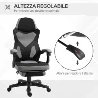 Vinsetto Sedia da Ufficio Ergonomica con Schienale Reclinabile, Poggiapiedi Retrattile, Altezza Regolabile, Grigio