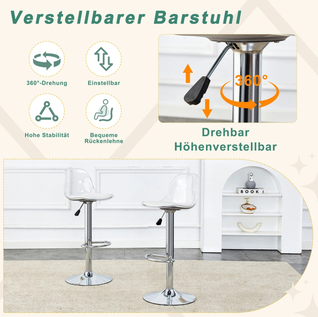 Set di 2 sgabelli da bar regolabili bianchi e argento