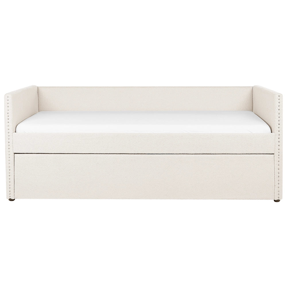 Letto estraibile 90 x 200 cm bouclé beige chiaro Singolo doghe in legno Daybed Glamour Borchie decorative