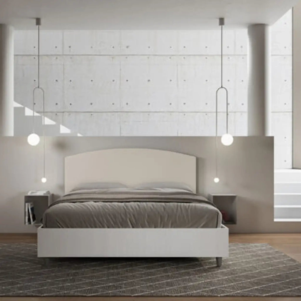 Letto matrimoniale contenitore 160x200 bianco frassino testata similpelle tortora Antilia