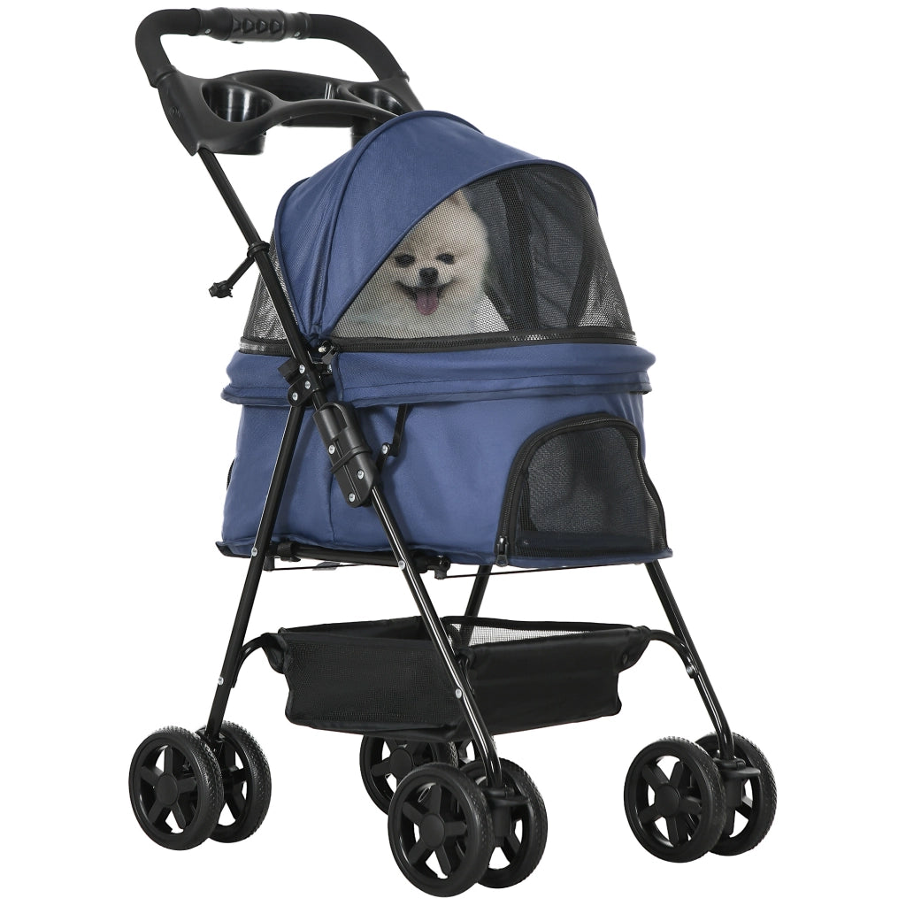 Carrello pieghevole per animali ¨C zephmum ¨C Blu, Tessuto Oxford 300D impermeabile, 4 ruote