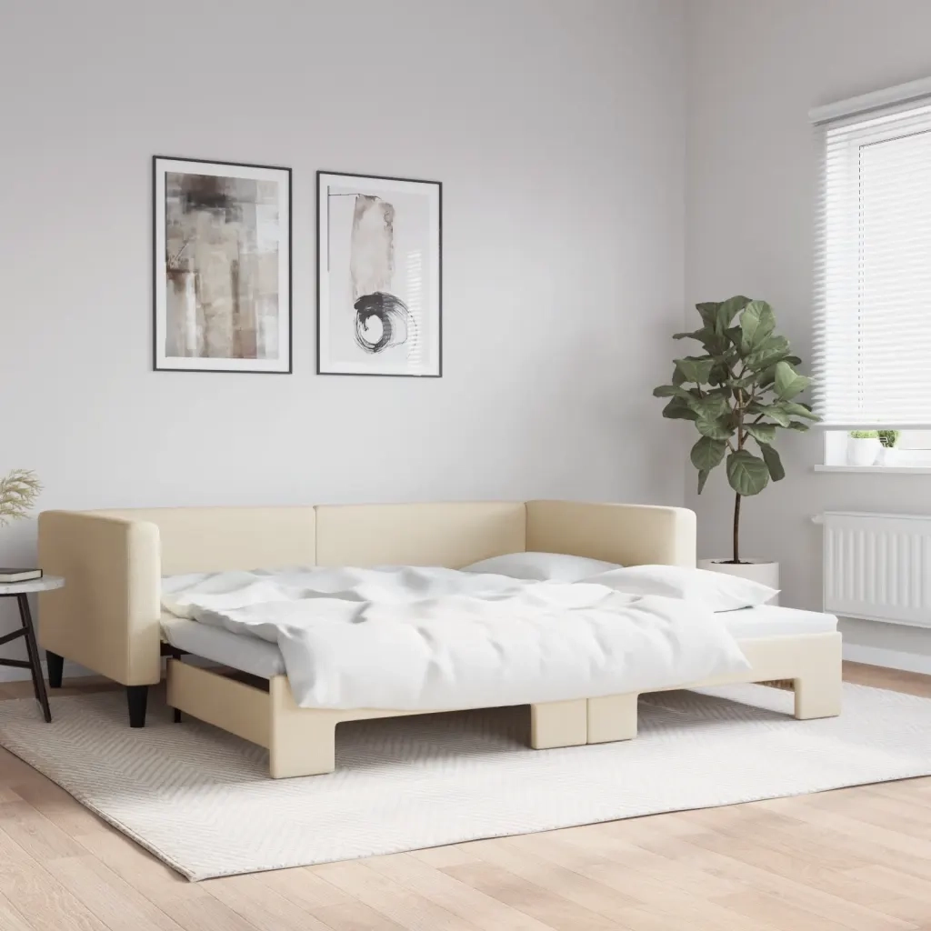 Divano Letto con Letto Estraibile-Sofa Letto-Daybed Crema 100x200 cm in Tessuto 720041