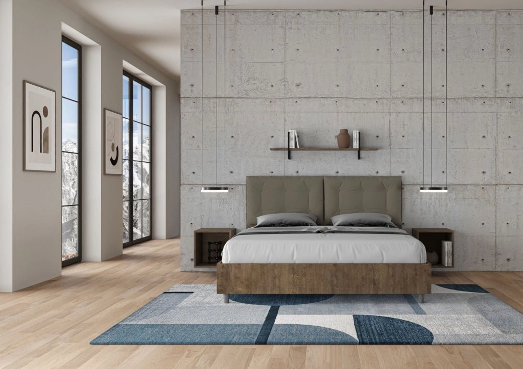 Letto Matrimoniale 160x190 cm con Rete e Contenitore Alzata Comoda Struttura Noce con Cuscini in Similpelle Egos