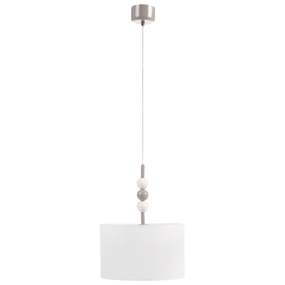 Lampada a sospensione in metallo con paralume a tamburo in tessuto stile bianco e beige Stile moderno di metà secolo
