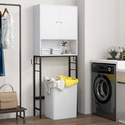 Armadio per Stoccaggio Sopra il WC, Organizzatore da Bagno con Armadietto a Doppia Porta, Scomparto Aperto, Mensola Regolabile a 5 Livelli e Barra Inferiore Regolabile (Bianco)