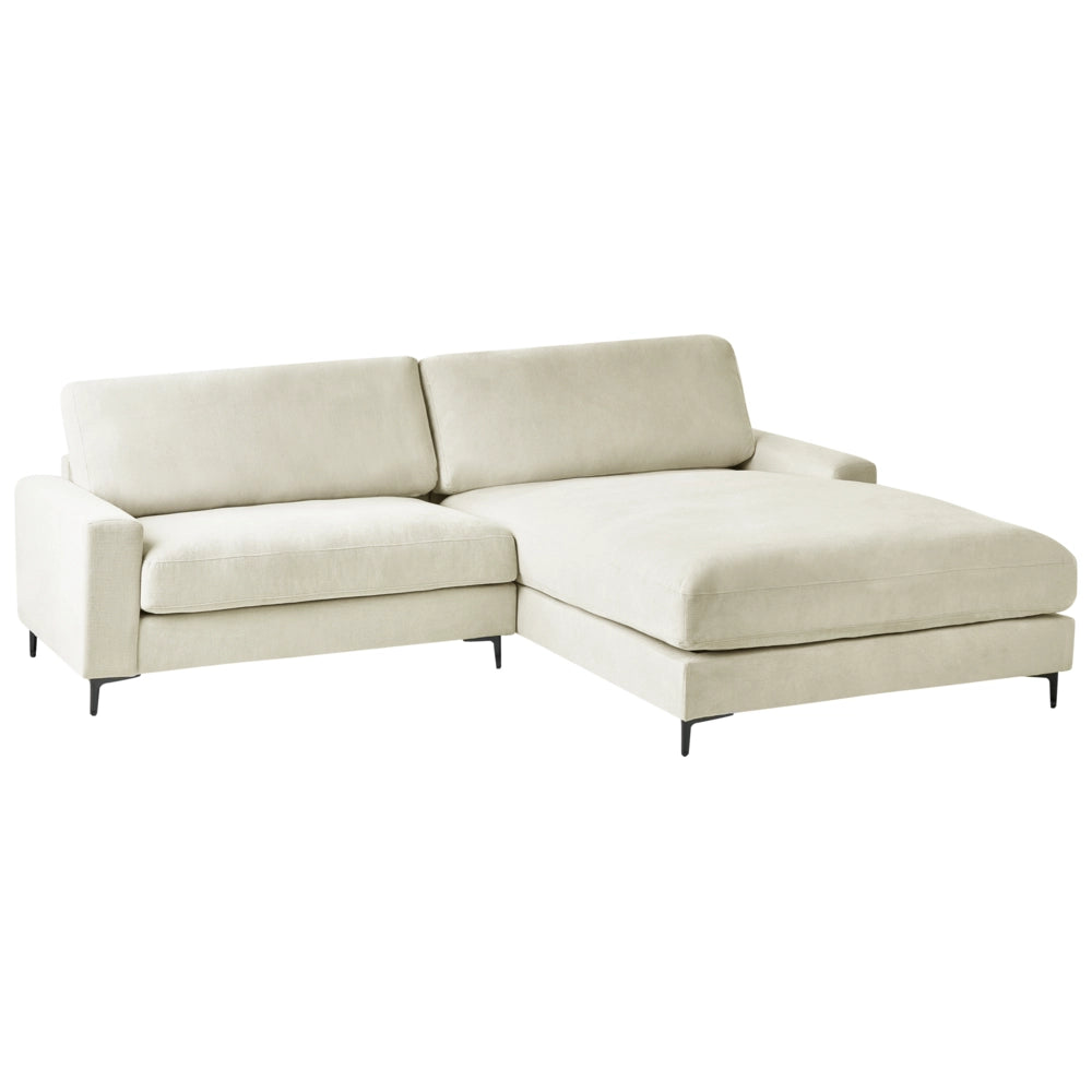 Divano angolare a sinistra  in tessuto di ciniglia bianco sporco Poliestere Metallo Gambe nere 190 x 272 x 83 cm Schienale imbottito e rifinito 3 posti a L Soggiorno in stile moderno