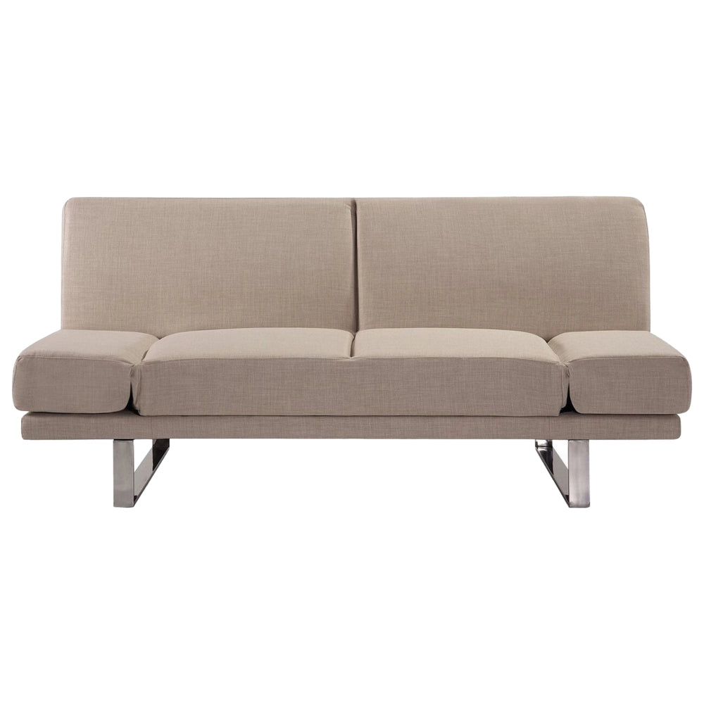 Divano Letto Rivestimento Tessuto Beige 4 Posti Meccanismo Click Clack Braccioli Regolabili