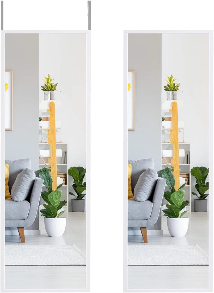 Specchio a Porta, Specchio a Parete, Specchio a Figura Intera, Superficie con Strato Antideflagrante, con 2 Ganci per Regolare Altezza, Cornice in Ferro, 36 x 1,5 x 107,5 cm (Bianco)